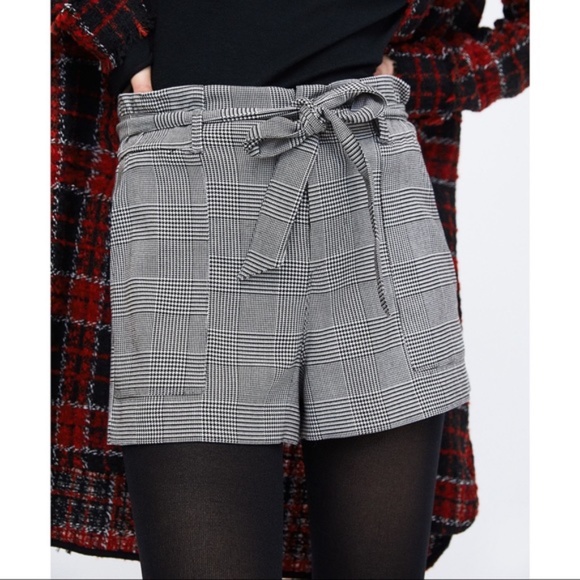 Zara Pants - NWT Zara Gray Tartan Checked Plaid Bermuda Shorts